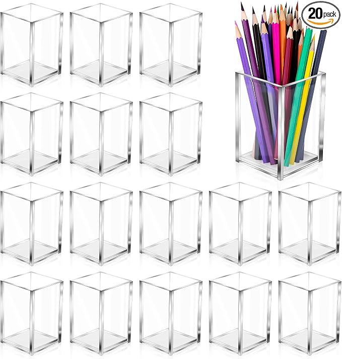 20Pack Clear Acrylic Pen Holder Desktop Pencil Organizer Acrylic Pencil Cup by AFOROEOA