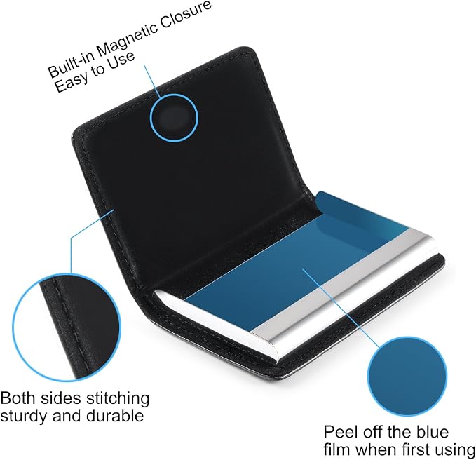 Wisdompro Business Card Holder, 2-Sided PU Leather Folio Name Card Holder - Image 3