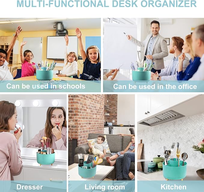Cayxenful Pencil Holder For Desk, 5 Slots 360°Degree Rotating Desk Organizers - Image 5