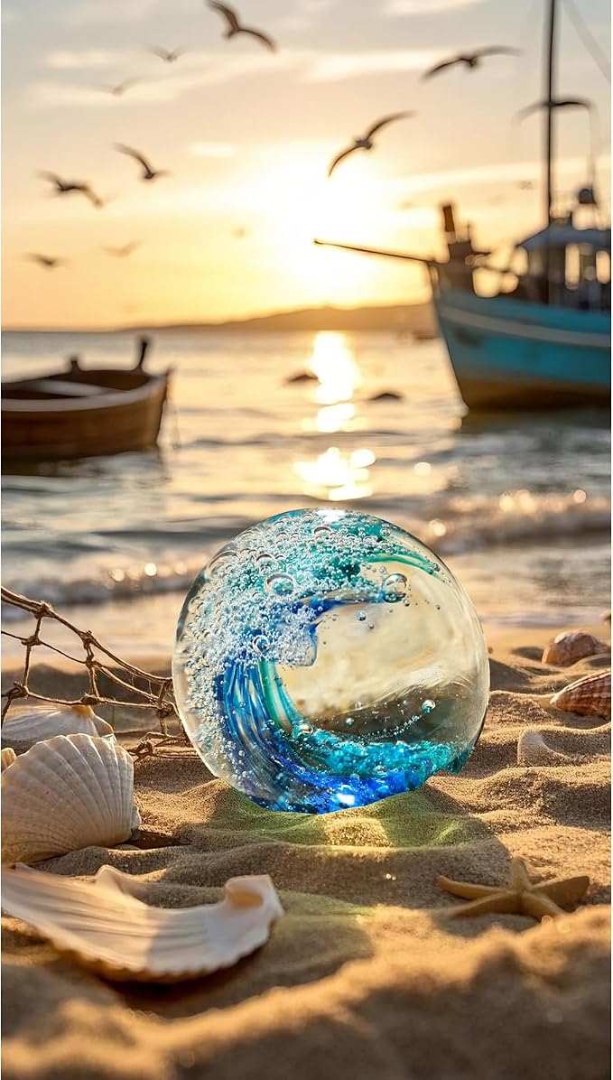 Hand Blown Ocean Wave Glass Ball ：Unique Gift - Image 6