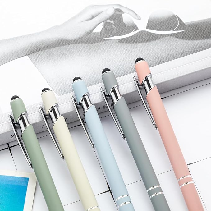 PASISIBICK 8 Pieces Ballpoint Pens, 2-in-1 Stylus Tip Retractable Ballpoint Pen - Image 3