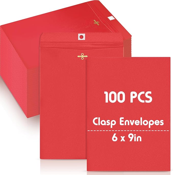 Geyee 100 Pcs Clasp Manilla Envelopes 6 x 9 Inch Gummed Colored Envelopes by Geyee