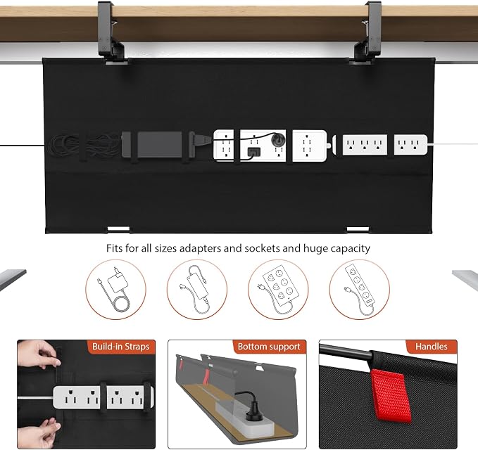 Univivi No Drill Under Desk Cable Management Tray, Clamp/Screw Mount Desk Cable - Image 2