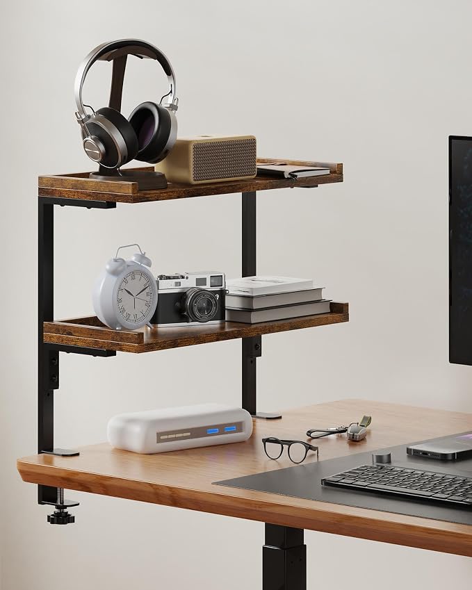 Clamp On Desk Shelf 2-Tier, 16.5 in Wood Shelving Unit by ART-GIFTREE