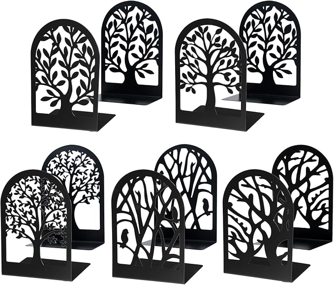 EOOUT Bookends for Shelves Decorative, 5 Pairs of Tree Bookends Supports by EOOUT