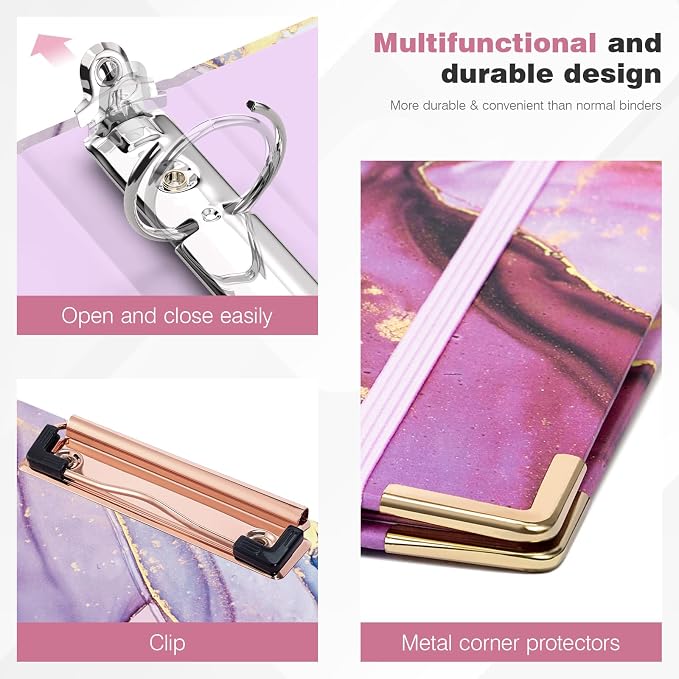Ospelelf Mini 3 Ring Binder 1 Inch, Cute Pink Marble - Image 5