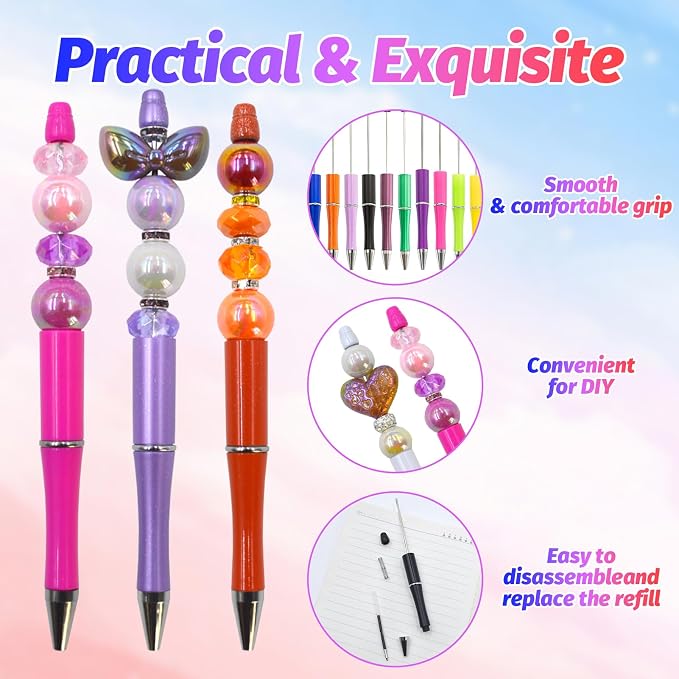 300 Pieces DIY Beadable Pen Kit – 100 Plastic Ballpoint Pens - Image 4