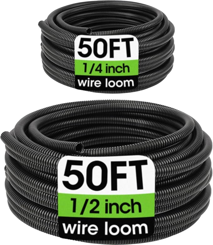 Wire Loom 1/4", 1/2 Inch x 50 FT, Split Wire Loom Tubing Wire Conduit, Cable by YesBes