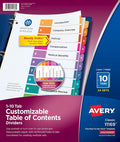 Avery 10 Tab Dividers for 3 Ring Binders, Customizable Table of Contents by Avery