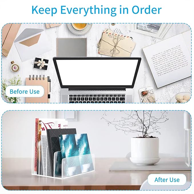 2PCS Clear Acrylic File Organizer, 4 Sections Acrylic Desk Organizer File - Image 2
