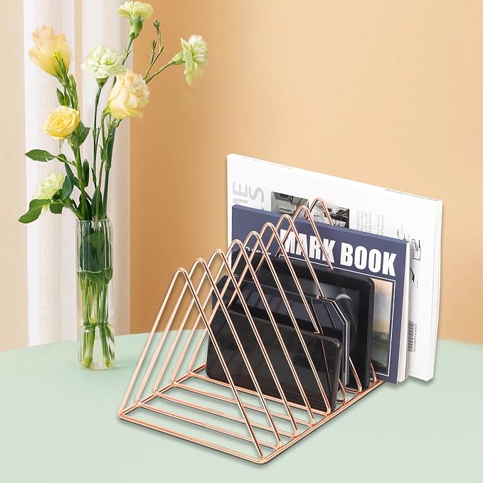 EASEPRES Rose Gold Magazine Holder, Desktop File Sorter Organizer Triangle 9 - Image 4