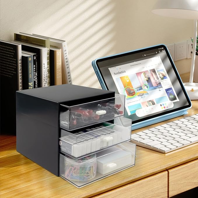 Desk Organizer with Drawer, Desk Storage Box, Plastic Office Stationery - Image 7