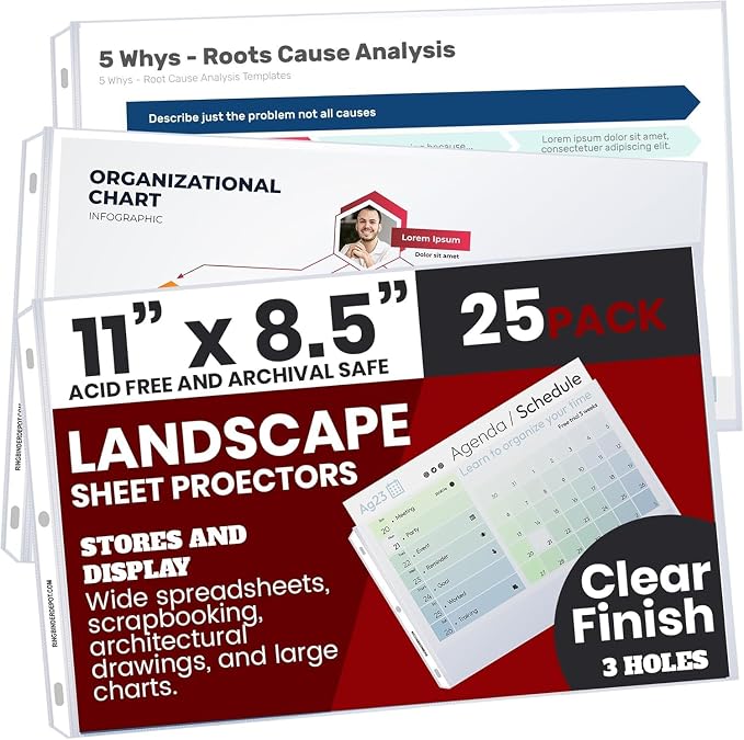 Performore 25 Sheet Protectors, Landscape Clear Sheet Protectors 8.5 X 11 Inch by RingBinder