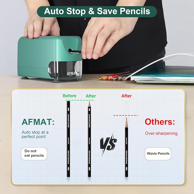 AFMAT Electric Pencil Sharpener, Cordless & Rechargeable, Heavy Duty Classroom - Image 4