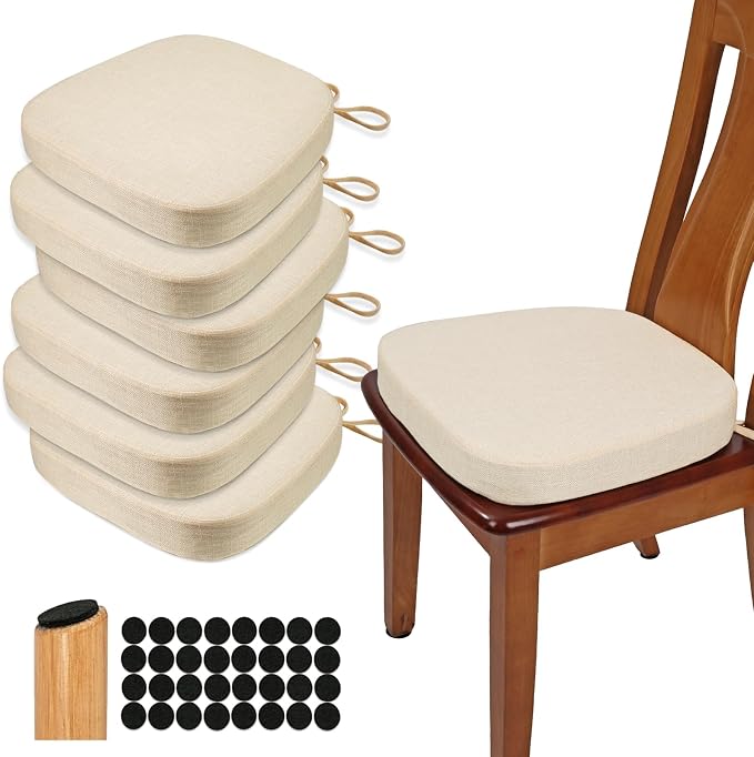 BUYUE Thickened 2.5" Dining Chair Cushions Set of 6, U-Shape High Density Foam by BUYUE
