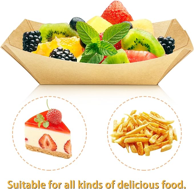 Oomcu 200 Pack 1/4 lb Disposable Kraft Brown Paper Food Boats Nacho Trays - Image 3