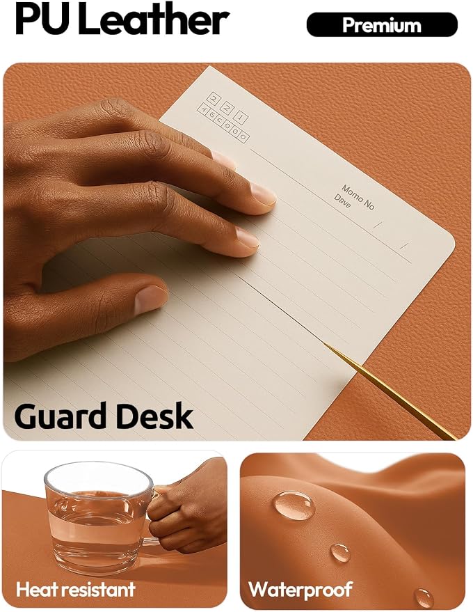 YSAGi Leather Desk Protector, Office Mat, Large Mouse Mat, Non-Slip PU Leather - Image 3