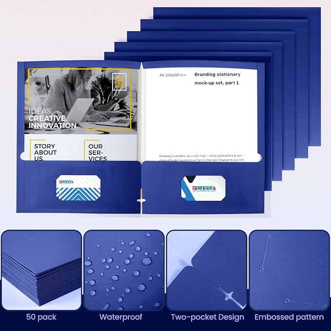 BIBRADAA® 50 Packs Blue Two Pocket Folders Surface - Image 4
