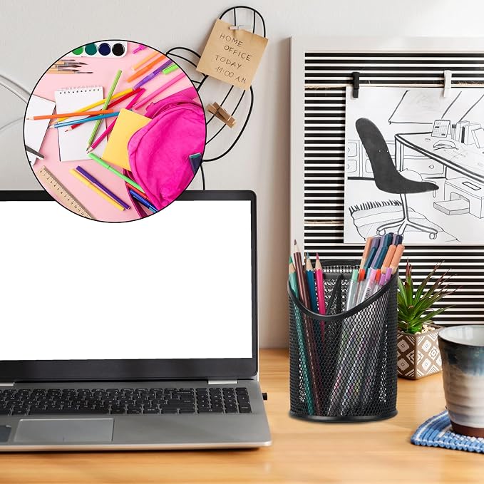 Delifox 2 Pack Pen Holder Mesh Round Pencil Holder Desktop Organizer 3 - Image 5
