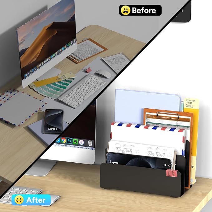 Mail Organizer Countertop, Small Desk File Organizer, Metal File Holder - Image 2