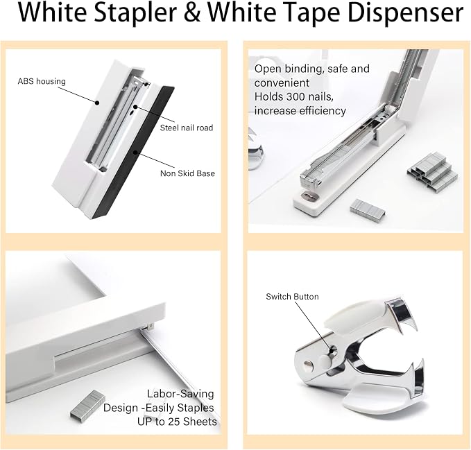White Office Supplies, Shellvcase White Desk Accessories, Stapler and Tape - Image 3