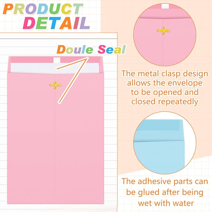 Geyee 100 Pcs Clasp Manilla Envelopes 10 x 13 Inch Gummed Colored Envelopes - Image 3
