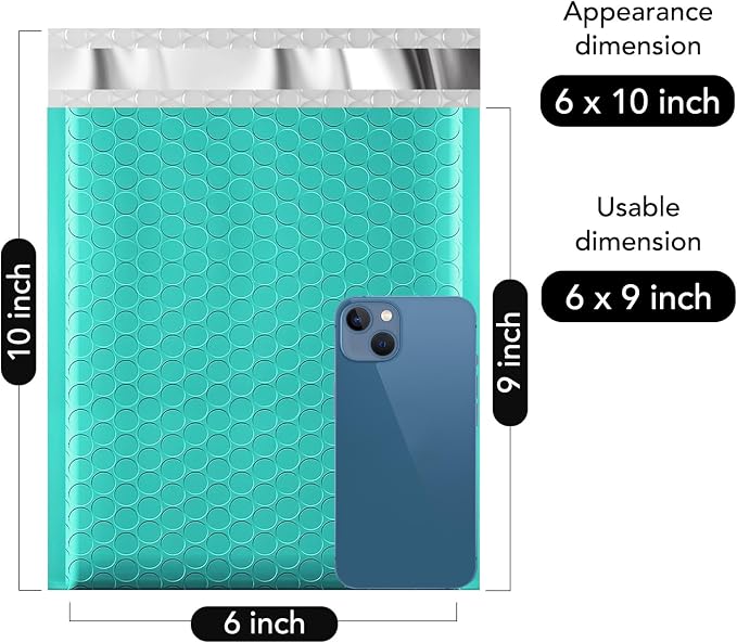 Fuxury Bubble Mailers 6x10" Teal Padded Envelopes 9600 Pack Bulk Strong - Image 2
