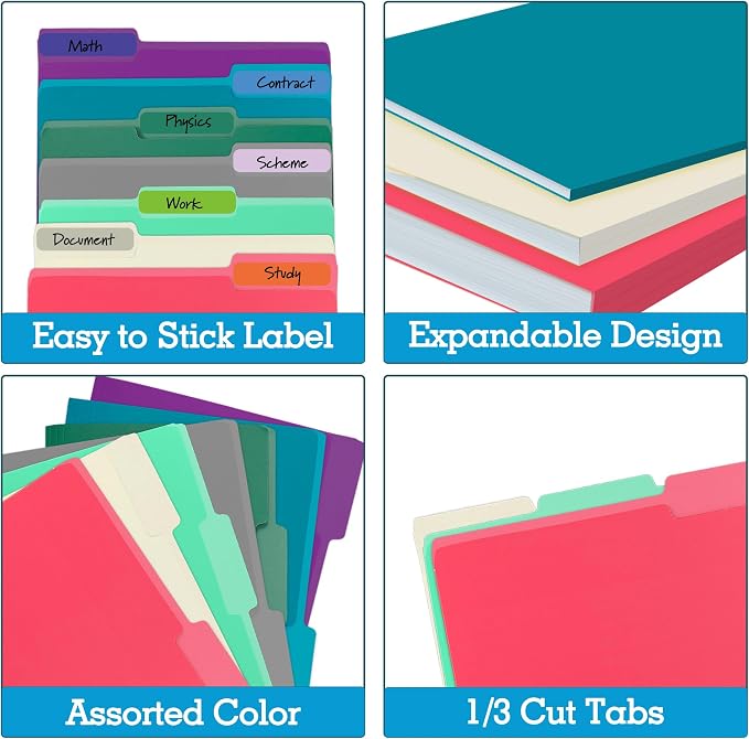 100 Packs Colored File Folders, 1/3 Cut Tabs File Folder, Two-Tone File Folder - Image 3