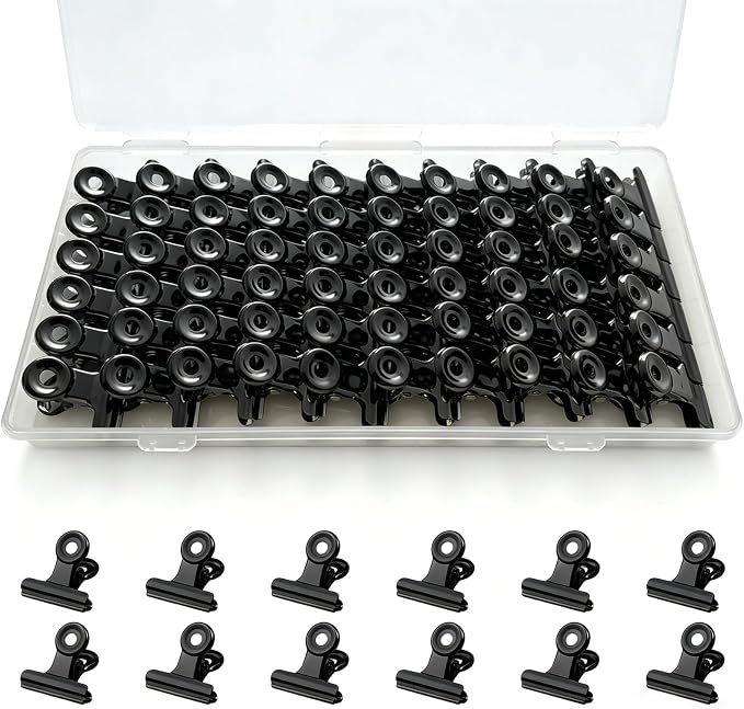 60 Pcs Metal Bulldog Clips, Mini Metal Hinge Clip Tiny Bull Binder Paper Clamp by Unknown