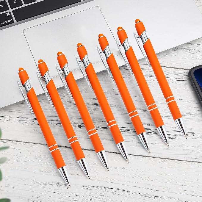 Pasisibick 12-Pack Orange Ballpoint Pens - 2 in 1 Metal Stylus - Image 3