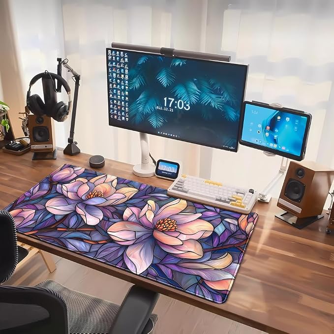 Floral Desk Mat Gaming Large Mouse Pad Desk Keyboard Pad, Long Computer Mat - Image 7