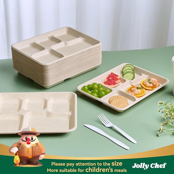 JOLLY CHEF Compostable  Compartment Paper Plates 10 * 8.25 * 1  Small - Image 4