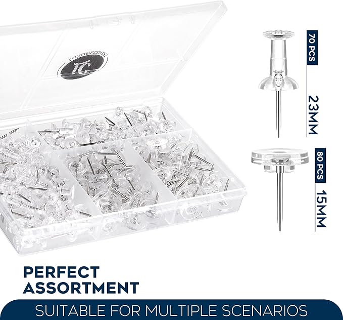 150 Pack Assorted Clear Push Pins by Luxurecourt - Image 2