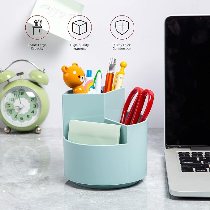 Desk Pencil Pen Holder, 3-Slot 360 Spinning Desk Organizer, Cute Pencil Cup Pot - Image 2