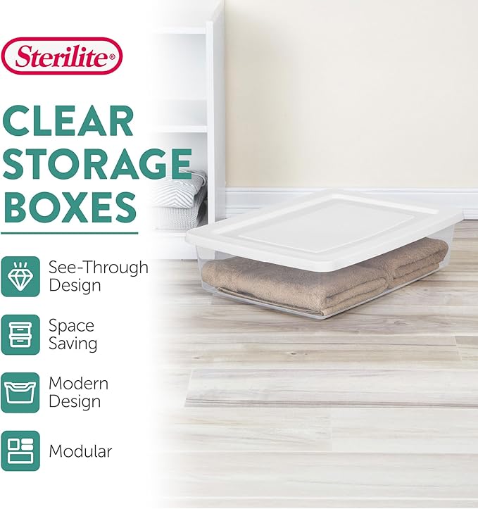 Sterilite Storage Box, Stackable Plastic Container Home Organizer, 28 Qt - Image 3