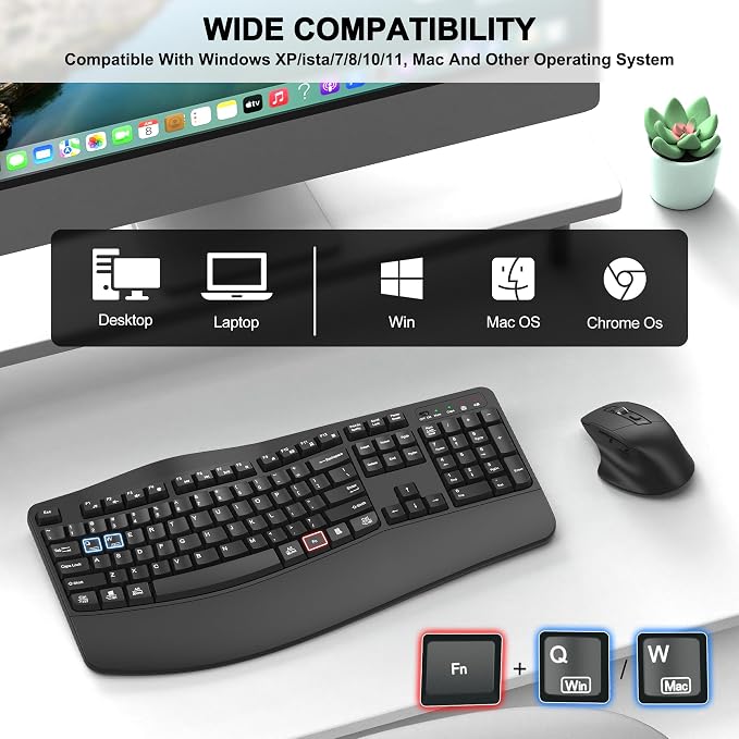 Wireless Keyboard and Mouse Combo, 2.4G Full Size Wave Keys Ergonomic Keyboard - Image 7