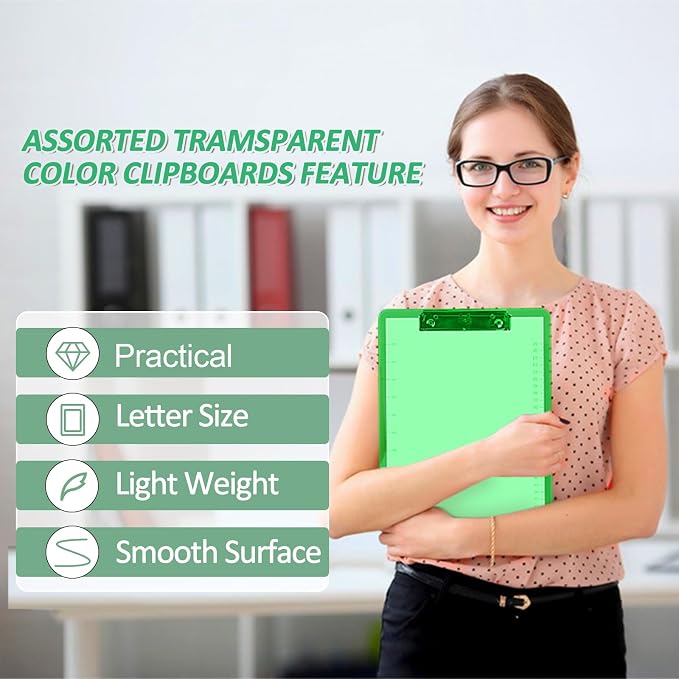 Plastic Clipboards, PANDRI 24 Pack Clear Colored Clipboards, Low Profile Clip - Image 5