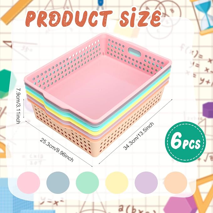 Tenceur 6 Pcs Plastic Classroom Storage Baskets, Pastel Stackable Paper Baskets - Image 2