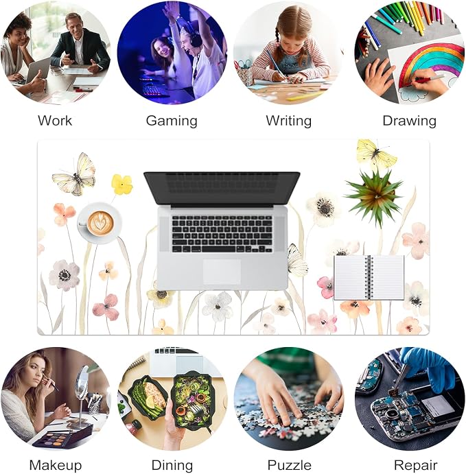 Colorful Star Large Mouse Pad, Watercolor Floral Desk Mat Office Supplies - Image 6