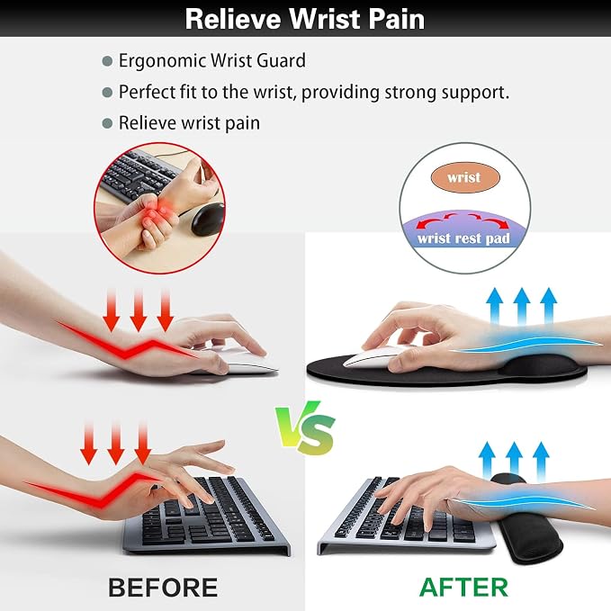 Mouse Pad Black, Ergonomic Keyboard Wrist Rest, Mouse Pad - Image 4