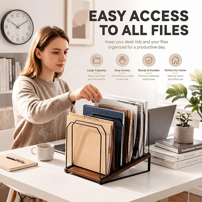 Novabright 1 Pack Inclined Desk File Organizer 9 Section Metal Vertical Folder - Image 4