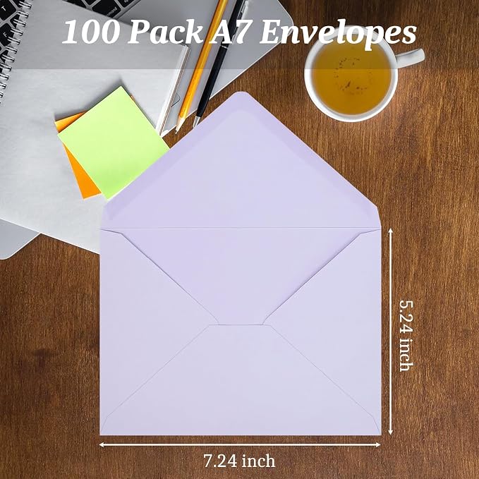 100 Pack A7 Envelopes, Light Purple Greeting Card Envelopes Self Seal, 5.24 x - Image 3