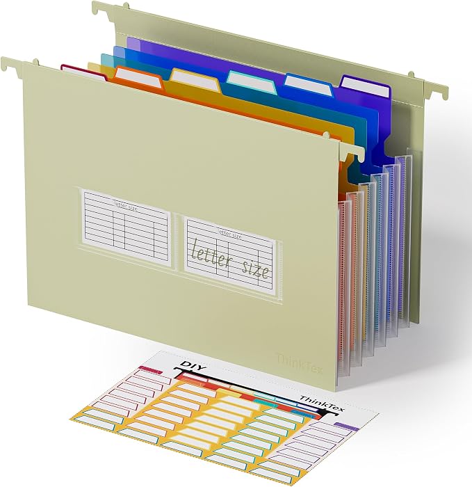 ThinkTex Plastic Expanding Hanging File Folders, 7 Innovative 1.2" Accordion by ThinkTex