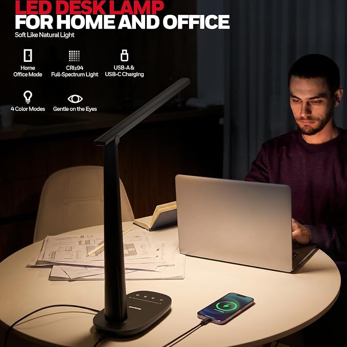 Honeywell LED Desk Lamp for Home Office, Eye-Caring Dimmable Reading Light - Image 2