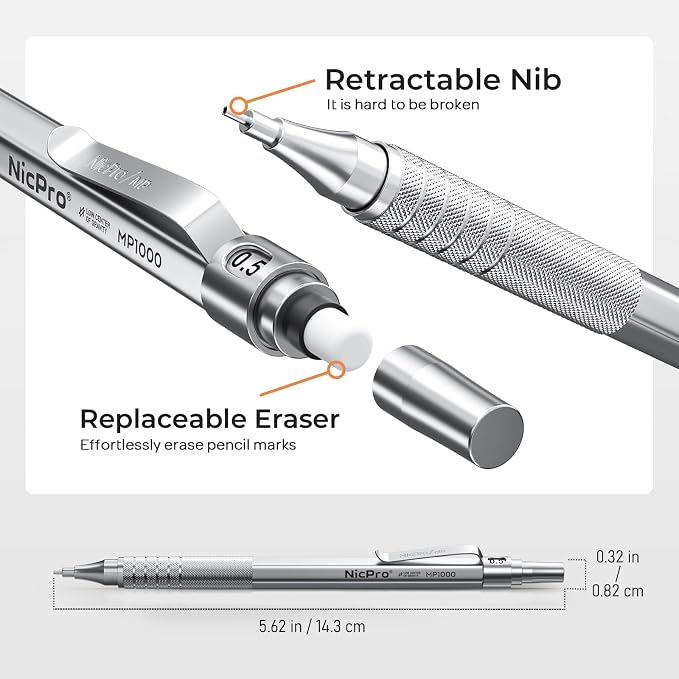 Nicpro 2 PCS Mechanical Pencils 0.5mm & 0.7 mm - Image 3