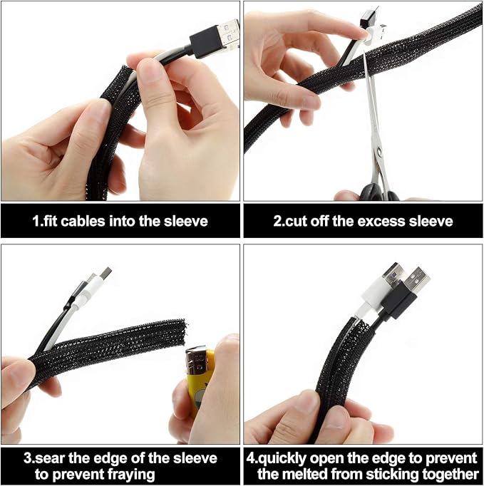 Boao 3 Pieces Cord Protector Wire Loom Black Tubing Cable Sleeve Split Sleeving - Image 2