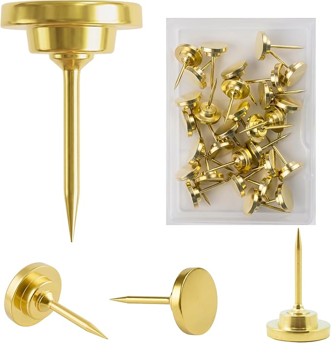 30 Pcs Metal Push Pins Gold Thumb Tacks or by Unknown