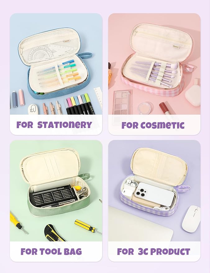 SUNEE Cute Pencil Case, Large Colored Pencil Pouch, Aesthetic Pen Bag - Image 7