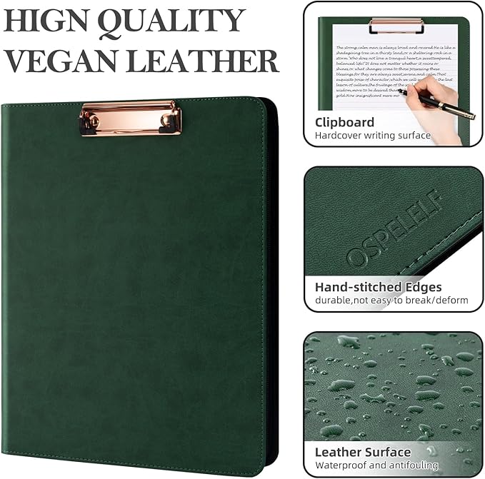 Ospelelf Green Clipboard with Storage 3 Binder Leather Portfolio Folder with - Image 5