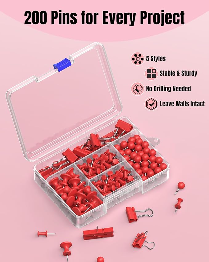 Uniclife 200 Pcs Thumb Tacks for Wall, Decorative Push Pins, Cute Thumbtacks - Image 6